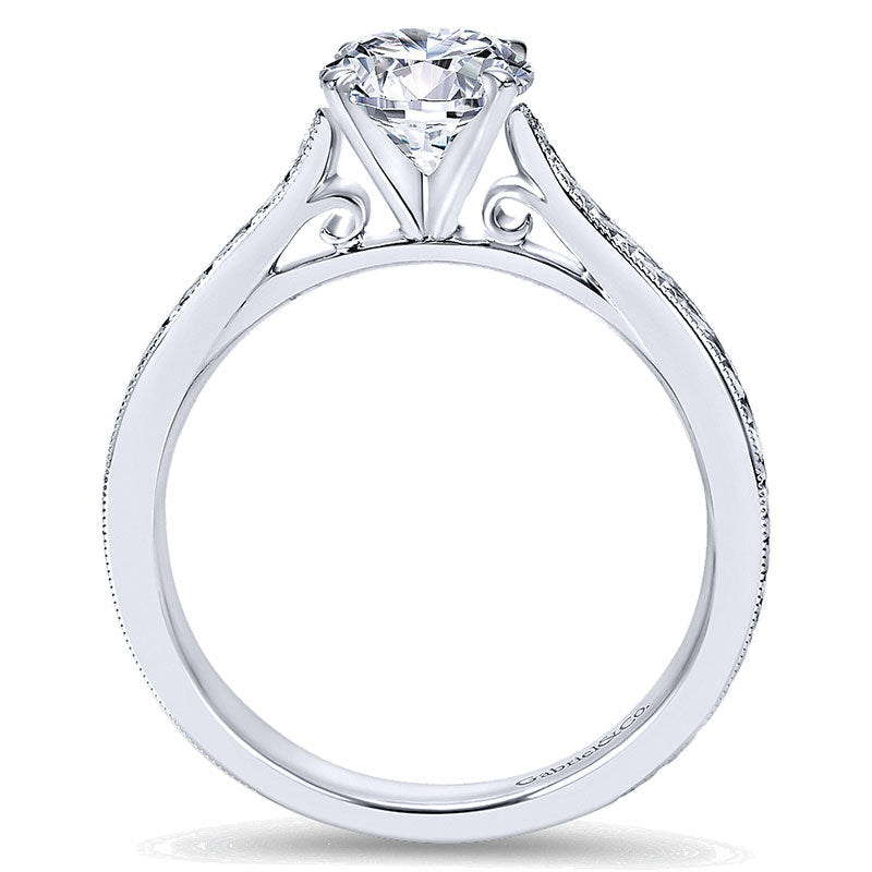 14K White Gold Straight Milgrain ANd Hand Etched 14K White Gold Engagement Ring ER7223W4Jjj