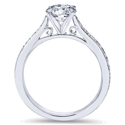 14K White Gold Straight Milgrain ANd Hand Etched 14K White Gold Engagement Ring ER7223W4Jjj