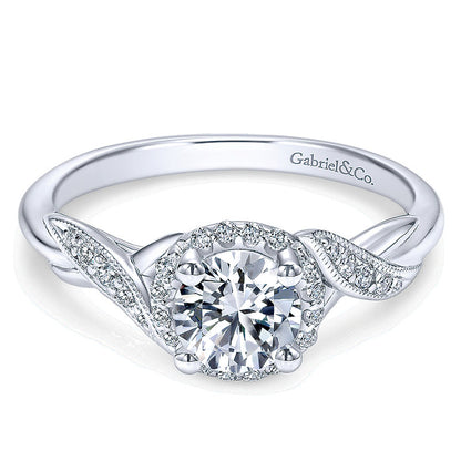 14K White Gold Twisted Shank Diamond Halo 14K White Gold Engagement Ring ER11828R3W44Jj