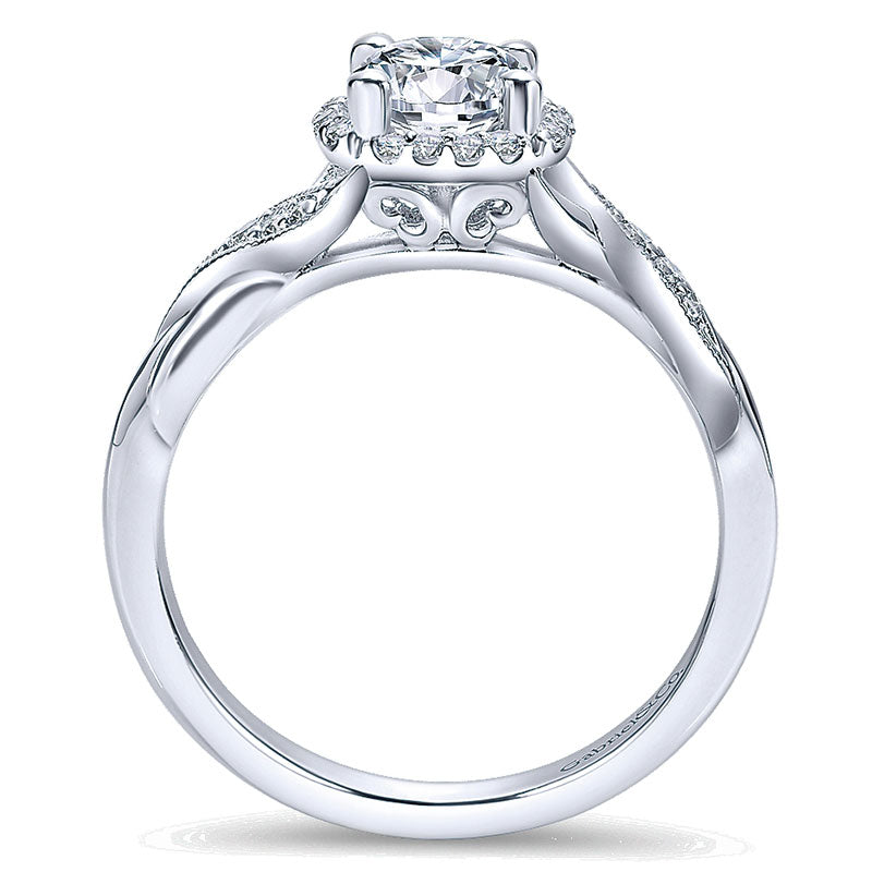 14K White Gold Twisted Shank Diamond Halo 14K White Gold Engagement Ring ER11828R3W44Jj