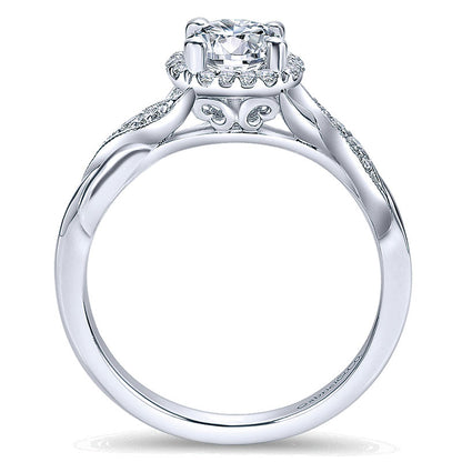 14K White Gold Twisted Shank Diamond Halo 14K White Gold Engagement Ring ER11828R3W44Jj