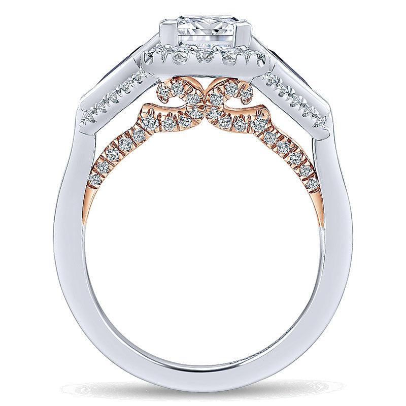 14K White/Pink Gold Diamond ANd SApphire 3 Stones Halo Two-Tone Engagement Ring ER12821S4T44SA