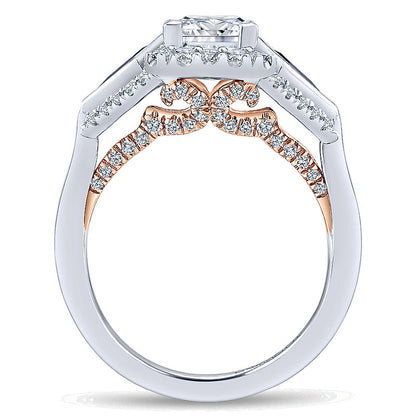 14K White/Pink Gold Diamond ANd SApphire 3 Stones Halo Two-Tone Engagement Ring ER12821S4T44SA
