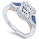 14K White/Pink Gold Diamond ANd SApphire 3 Stones Halo Two-Tone Engagement Ring ER12821S4T44SA