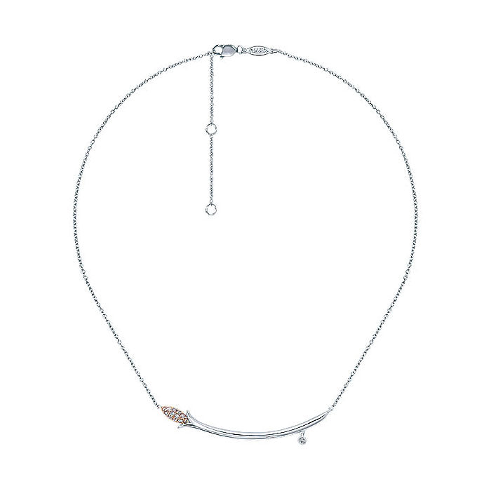 14k White/pink Gold Diamond Bar Necklace