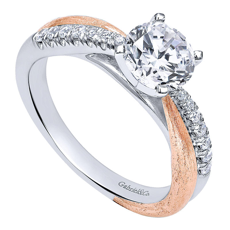 14K White/Pink Gold Diamond Criss Cross Two-Tone Engagement Ring ER10300T44Jj
