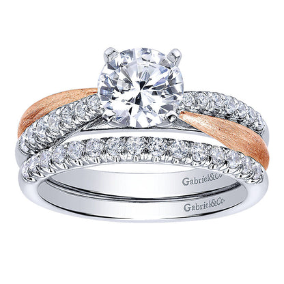 14K White/Pink Gold Diamond Criss Cross Two-Tone Engagement Ring ER10300T44Jj