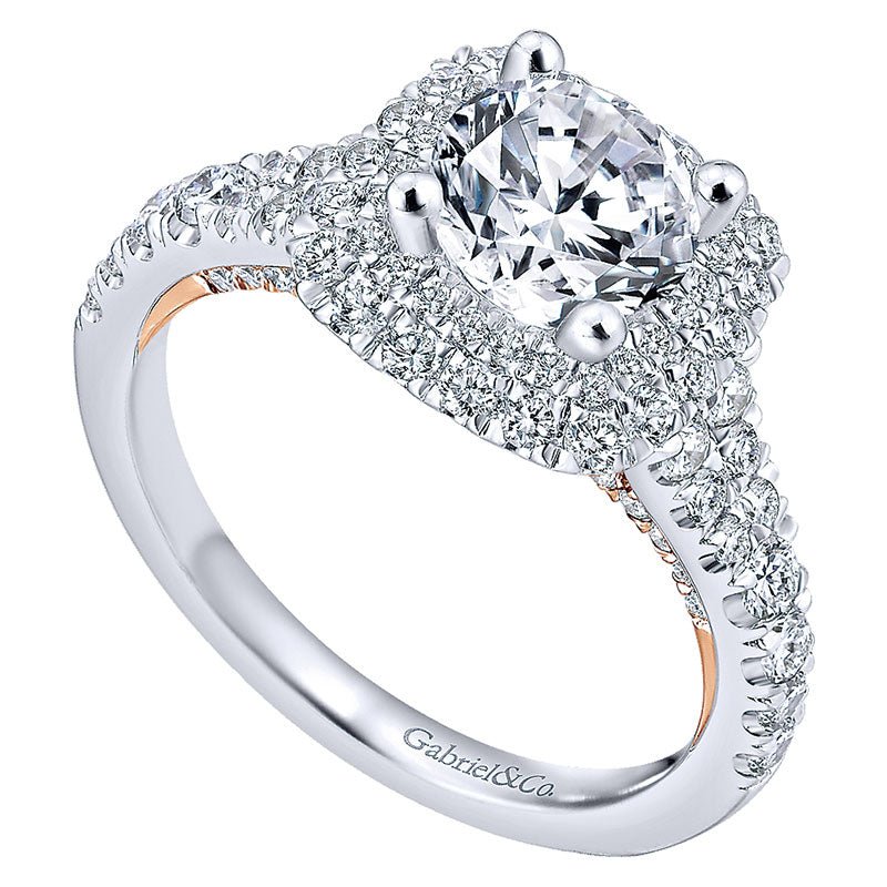 Engagement Ring 14k White/pink Gold Diamond Double Halo