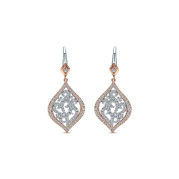 14k White/pink Gold Diamond Drop Earrings