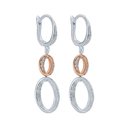 14k White/pink Gold Diamond Drop Earrings