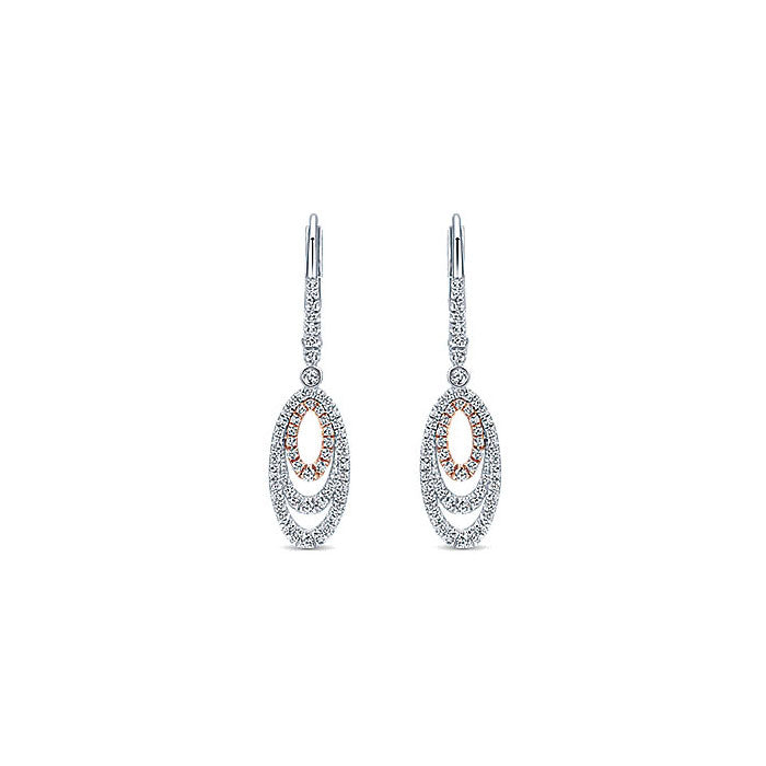 14k White/pink Gold Diamond Drop Earrings