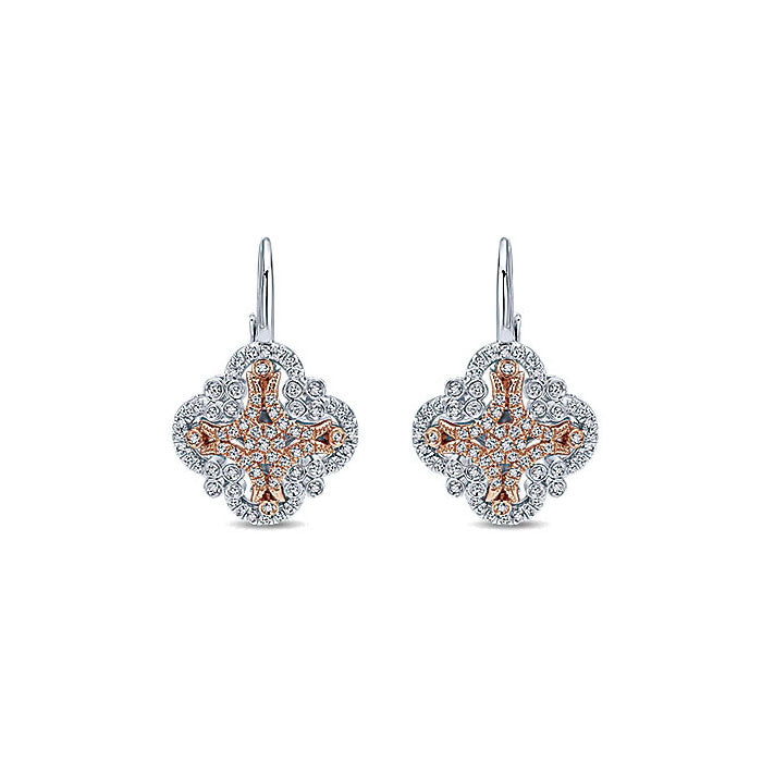 14k White/pink Gold Diamond Drop Earrings
