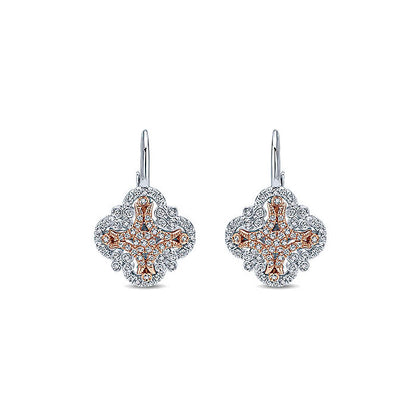 14k White/pink Gold Diamond Drop Earrings