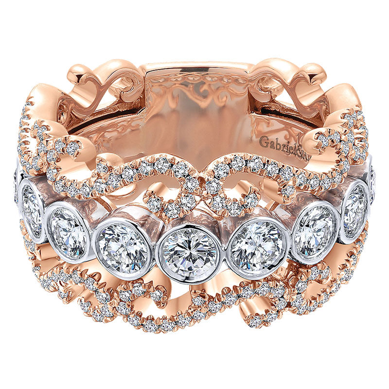 Anniversary Band 14k White/pink Gold Diamond Fancy