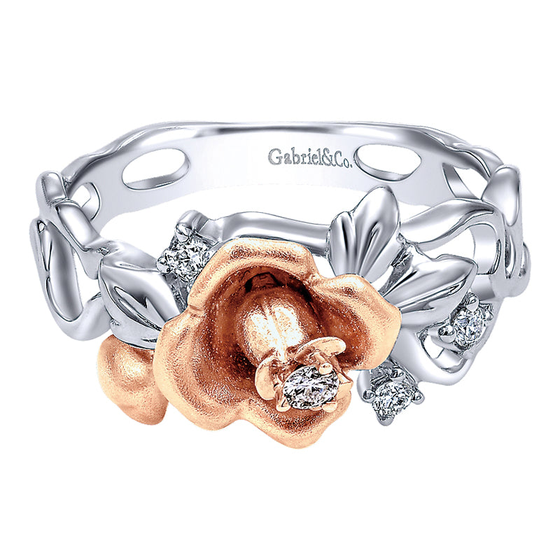 Ladies' Ring 14k White/pink Gold Floral Fashion