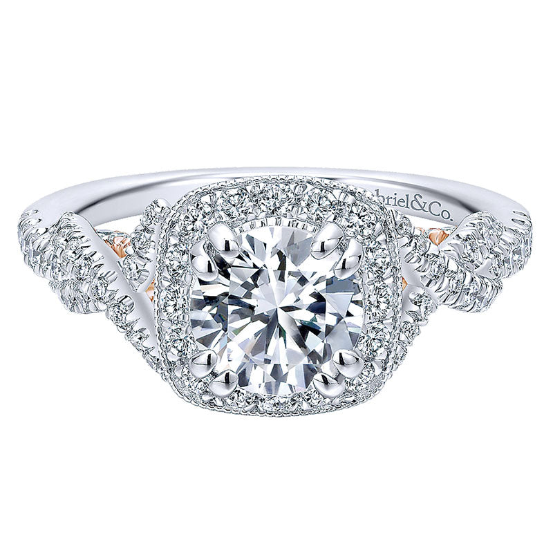 Engagement Ring 14k White/pink Gold Diamond Halo