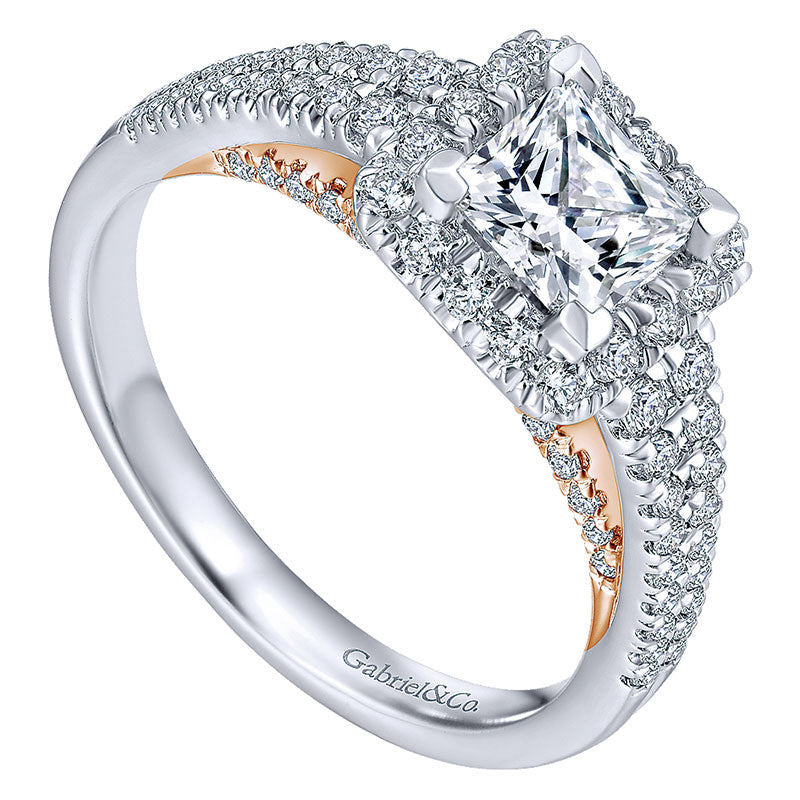 Engagement Ring 14k White/pink Gold Diamond Halo