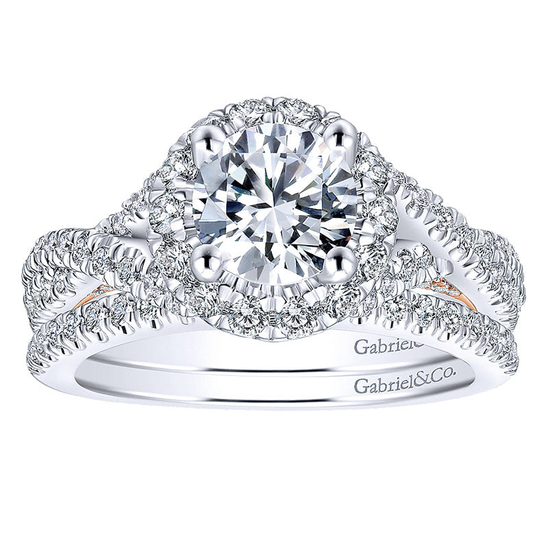 Engagement Ring 14k White/pink Gold Diamond Halo