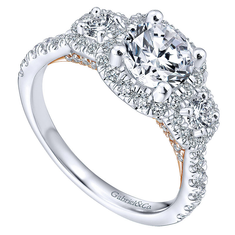 Engagement Ring 14k White/pink Gold Diamond Halo