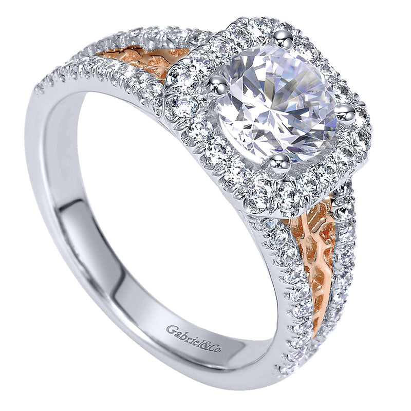 Engagement Ring 14k White/pink Gold Diamond Halo