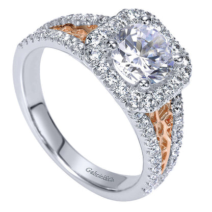 Engagement Ring 14k White/pink Gold Diamond Halo