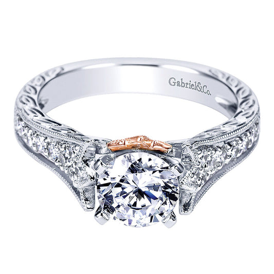 Engagement Ring 14k White/pink Gold Diamond Straight
