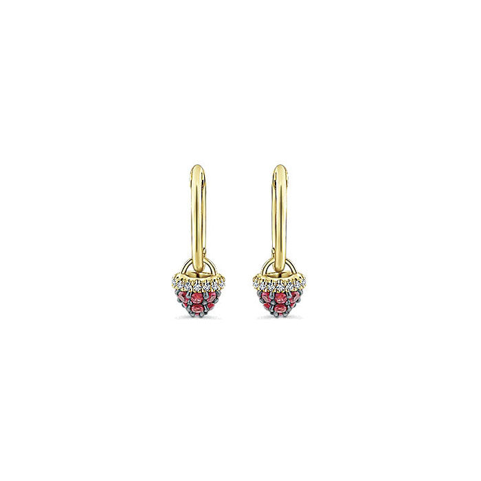 14k Yellow Gold Diamond And Ruby Drop Earrings