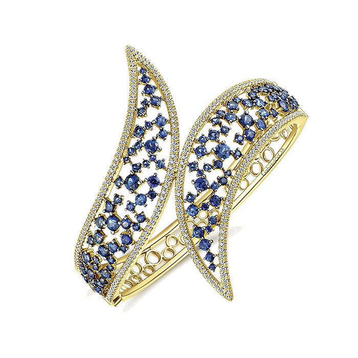 14k Yellow Gold Diamond And Sapphire Bangle