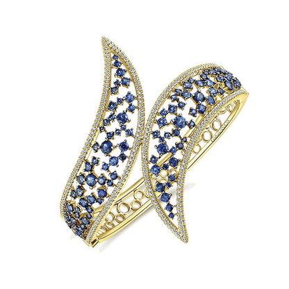 14k Yellow Gold Diamond And Sapphire Bangle