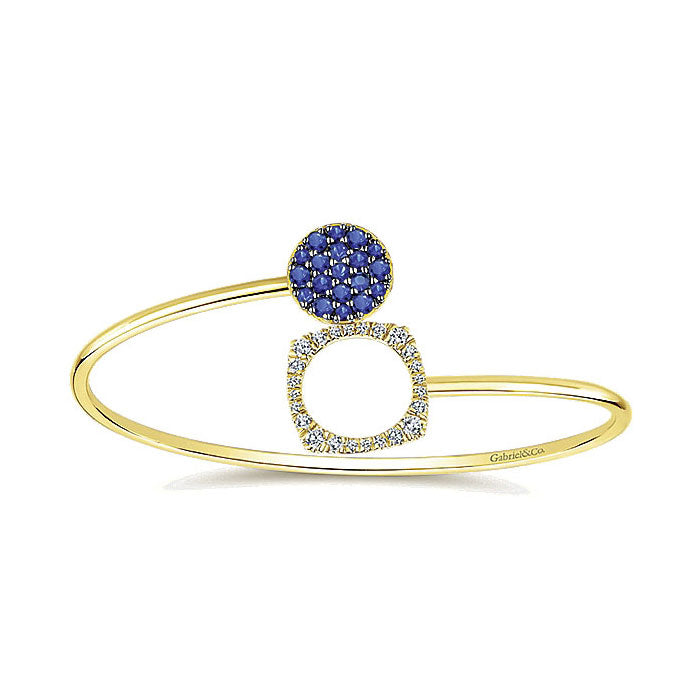 14k Yellow Gold Diamond And Sapphire Bangle