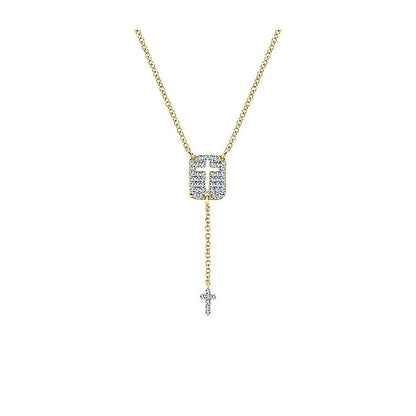 14k Yellow Gold Diamond Cross Necklace
