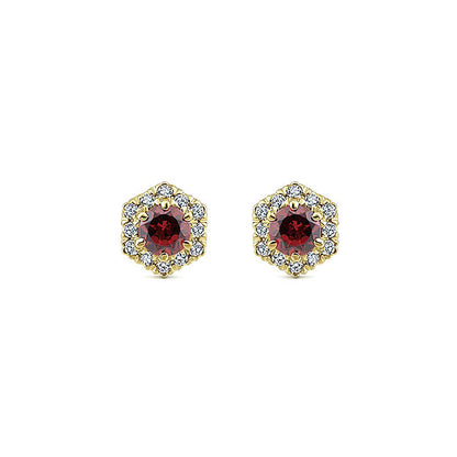 14k Yellow Gold Diamond Garnet Stud Earrings