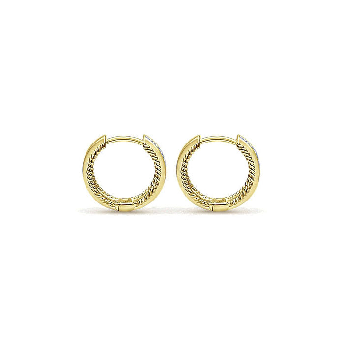 14k Yellow Gold Diamond Huggie Earrings