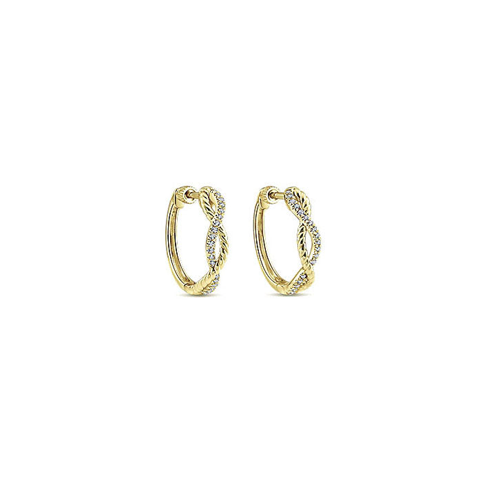14k Yellow Gold Diamond Huggie Earrings