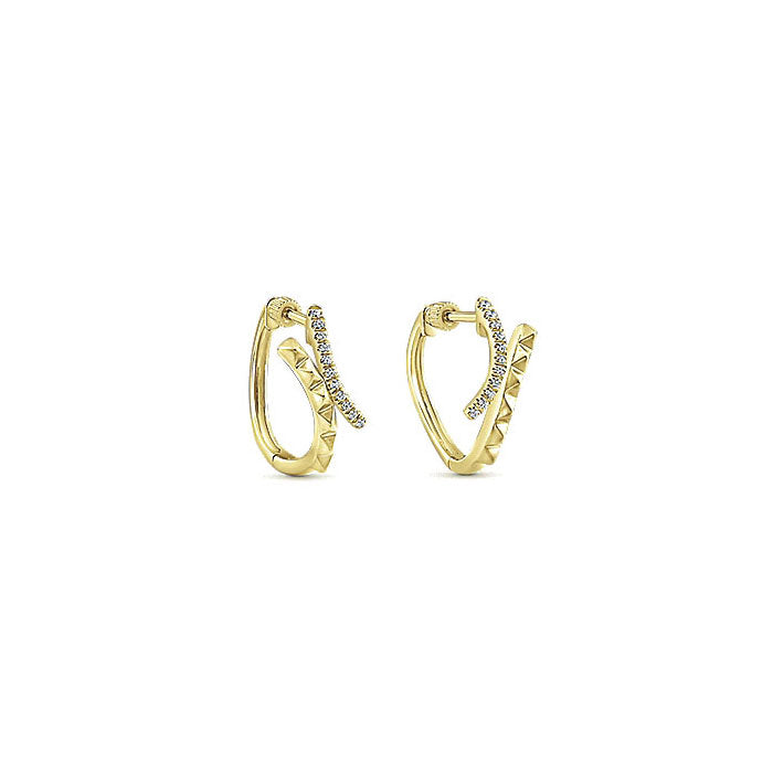 14k Yellow Gold Diamond Huggie Earrings