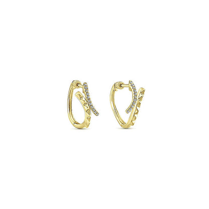 14k Yellow Gold Diamond Huggie Earrings