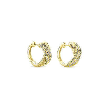 14k Yellow Gold Diamond Huggie Earrings