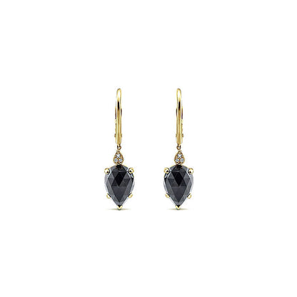14k Yellow Gold Diamond Onyx Drop Earrings