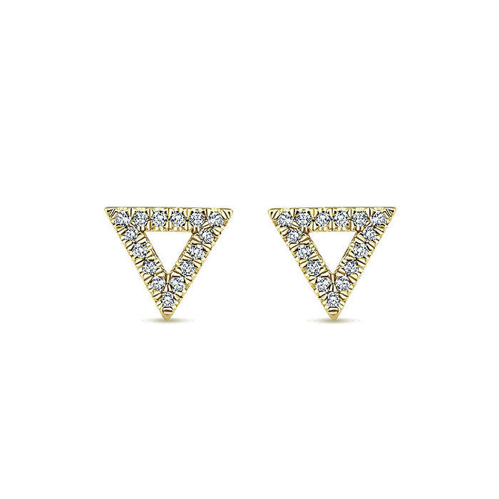 14k Yellow Gold Diamond Open Triangle Stud Earrings
