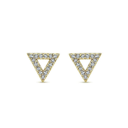14k Yellow Gold Diamond Open Triangle Stud Earrings