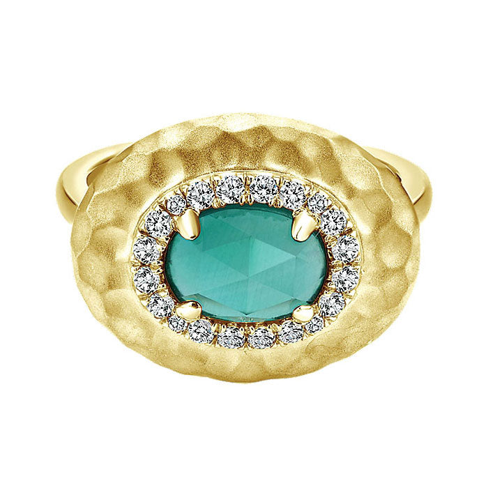 14k Yellow Gold Diamond Rock Crystal&green Onyx Fashion Ladies' Ring