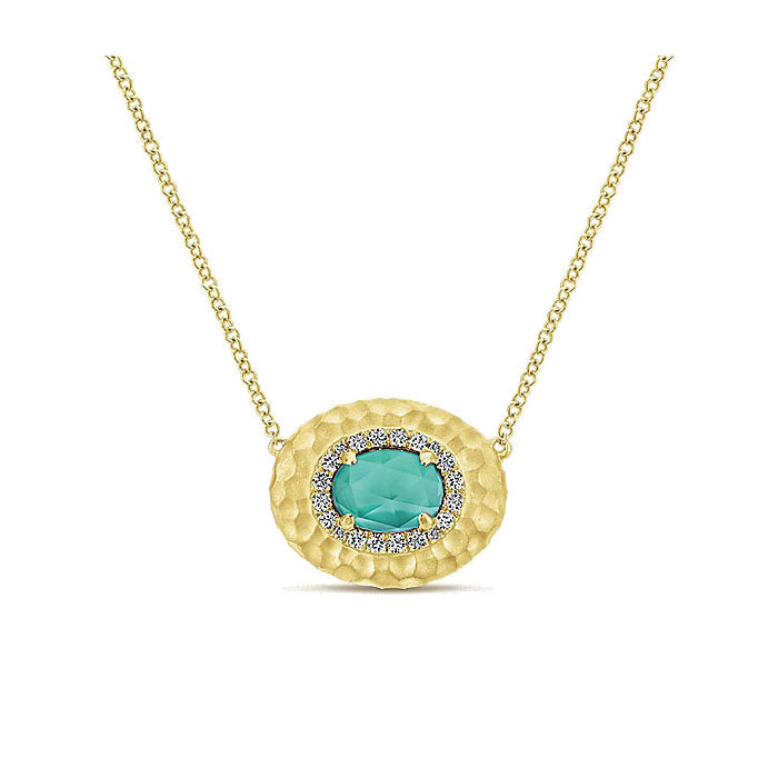 14k Yellow Gold Diamond Rock Crystal&green Onyx Fashion Necklace