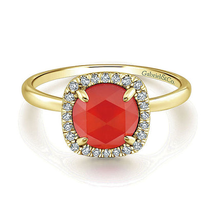 14k Yellow Gold Diamond Rock Crystal&red Onyx Fashion Ladies' Ring
