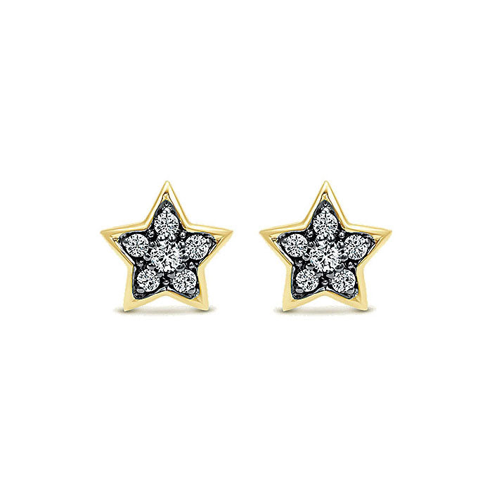 14k Yellow Gold Diamond Stud Earrings