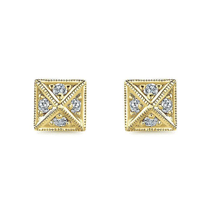 14k Yellow Gold Diamond Stud Earrings