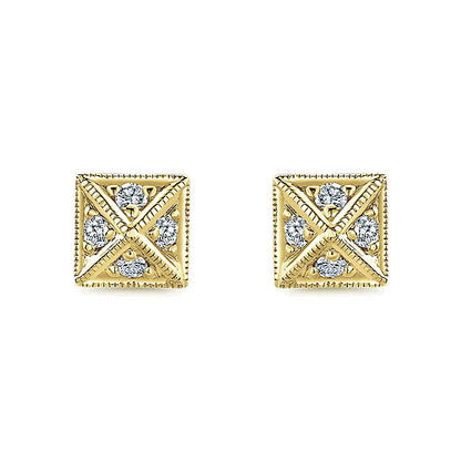 14k Yellow Gold Diamond Stud Earrings