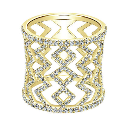 14k Yellow Gold Diamond Wide Band Ladies' Ring