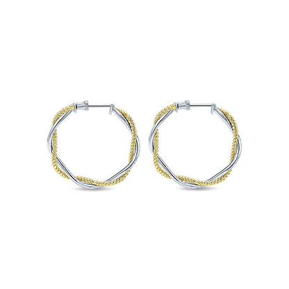 14k Yellow/white Gold Diamond Classic Hoop Earrings