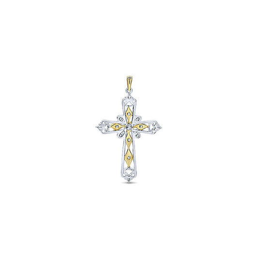 14k Yellow/white Gold Diamond Cross Cross Pendant
