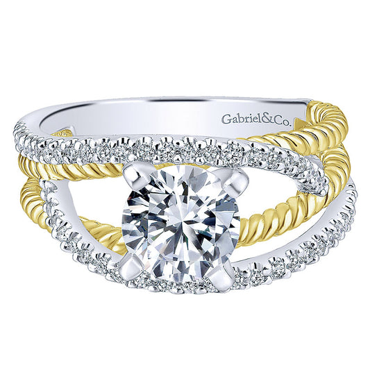 Engagement Ring 14k Yellow/white Gold Diamond Free Form